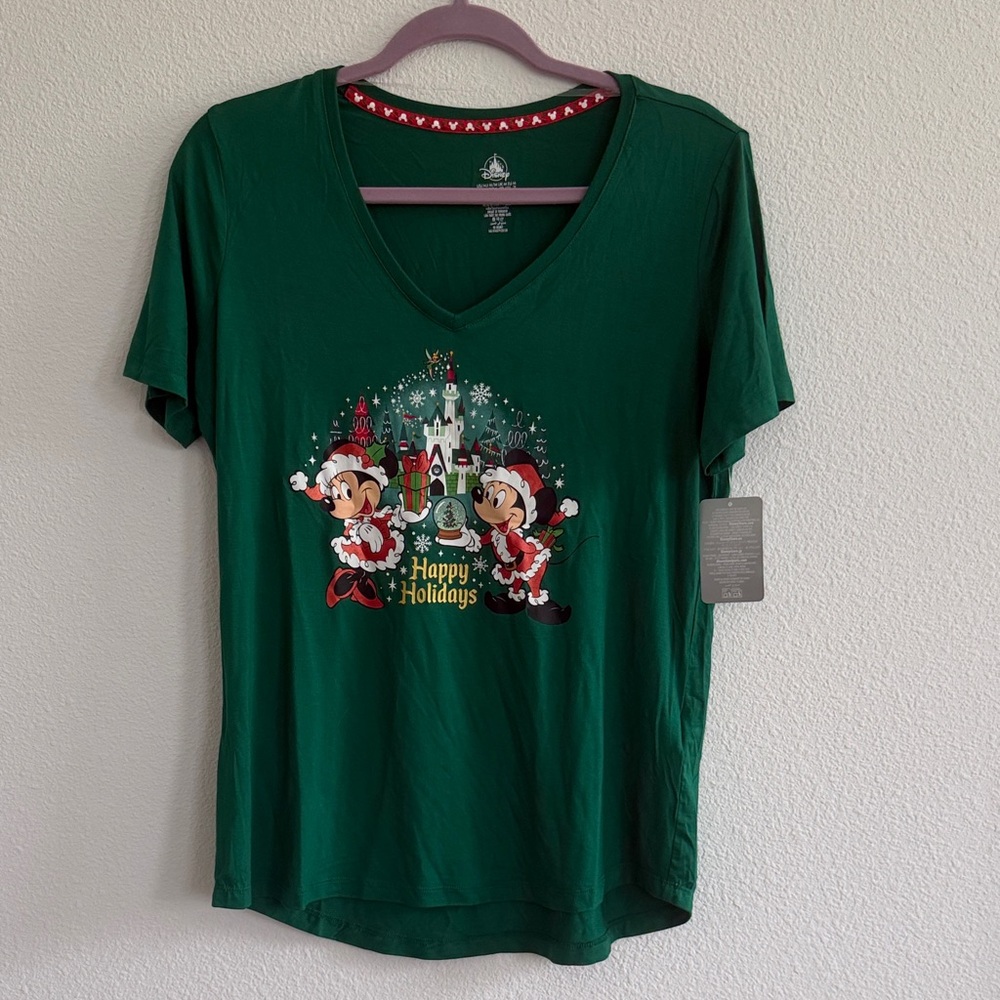 2025 Disney Green Holiday Tee with Mickey and Minnie
